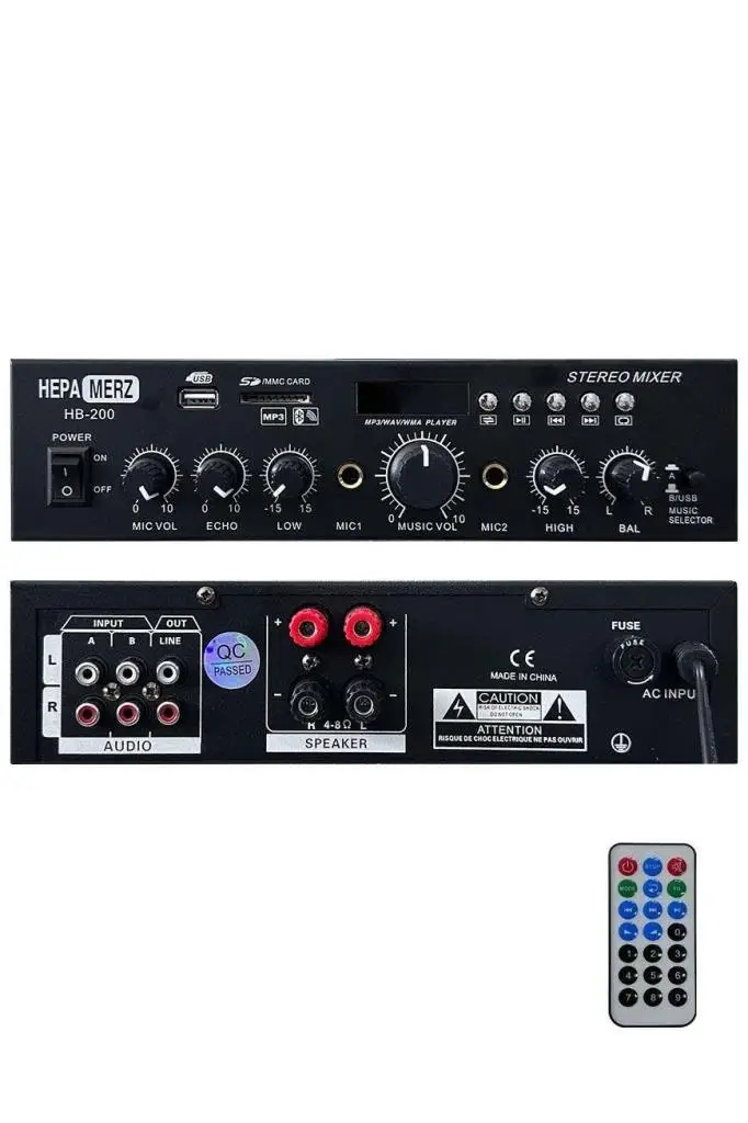 Hepa Merz HB-200 Stereo Mixer Amfi 4-8 Ohm 2 Çıkışlı 2x100W Anfi Bluetooth Usb