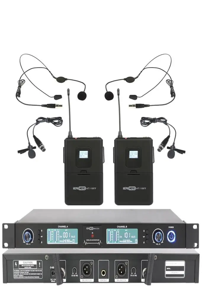 Hepa Merz HM-222HH Dijital UHF 2'li Üst Kalite Kablosuz Yaka Headset Mikrofonu Telsiz Mikrofon ÇİFTLİ