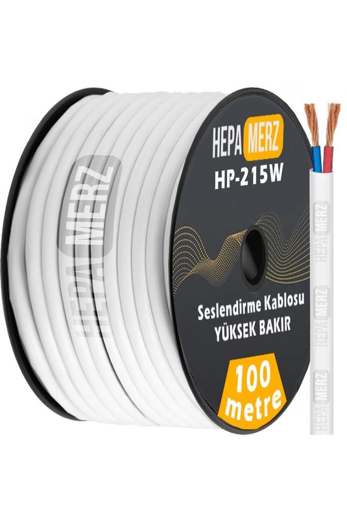 Hepa Merz Hp-215WH Tam Bakır 2x1.5 mm Hoparlör Ses Kablosu 100 Mt (Beyaz)