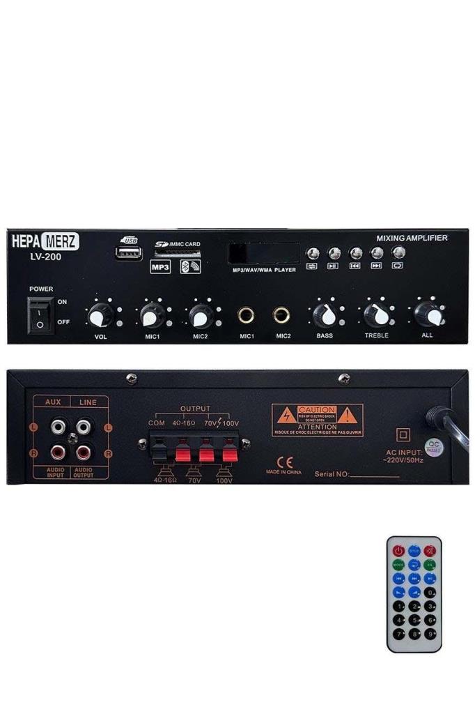 Hepa Merz LV-200 100V Trafolu ve 4-16 Ohm Mixer Amfi 200W Anfi Bluetooth Usb