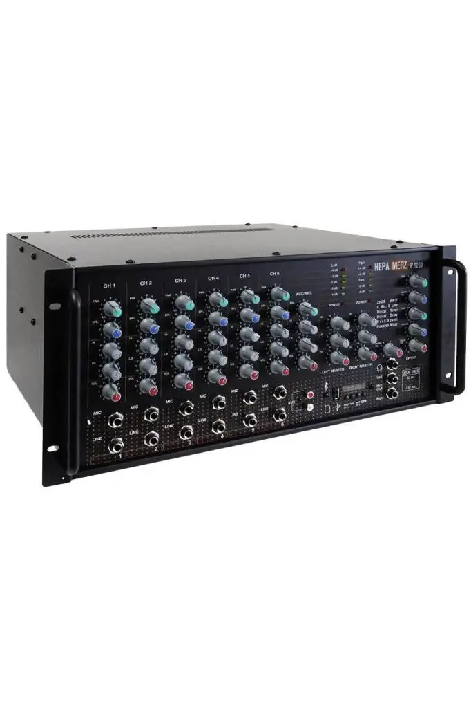 Hepa Merz Powerful P1200 Profesyonel Stereo Küp Power Mixer Anfi 2x600W Ekho Reverb 100V/8 Ohm Usb Bluetooth