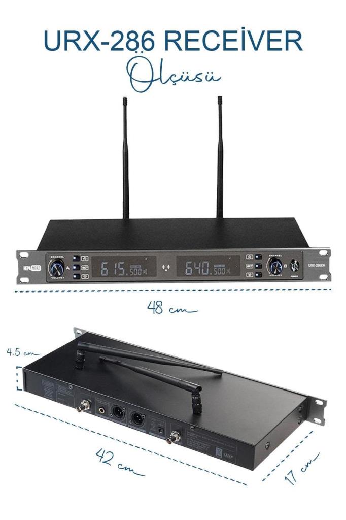 Hepa Merz URX-286EH Üst Kalite 2`li EL ve Yaka UHF Telsiz Kablosuz Mikrofon Seti 2x100 Kanal