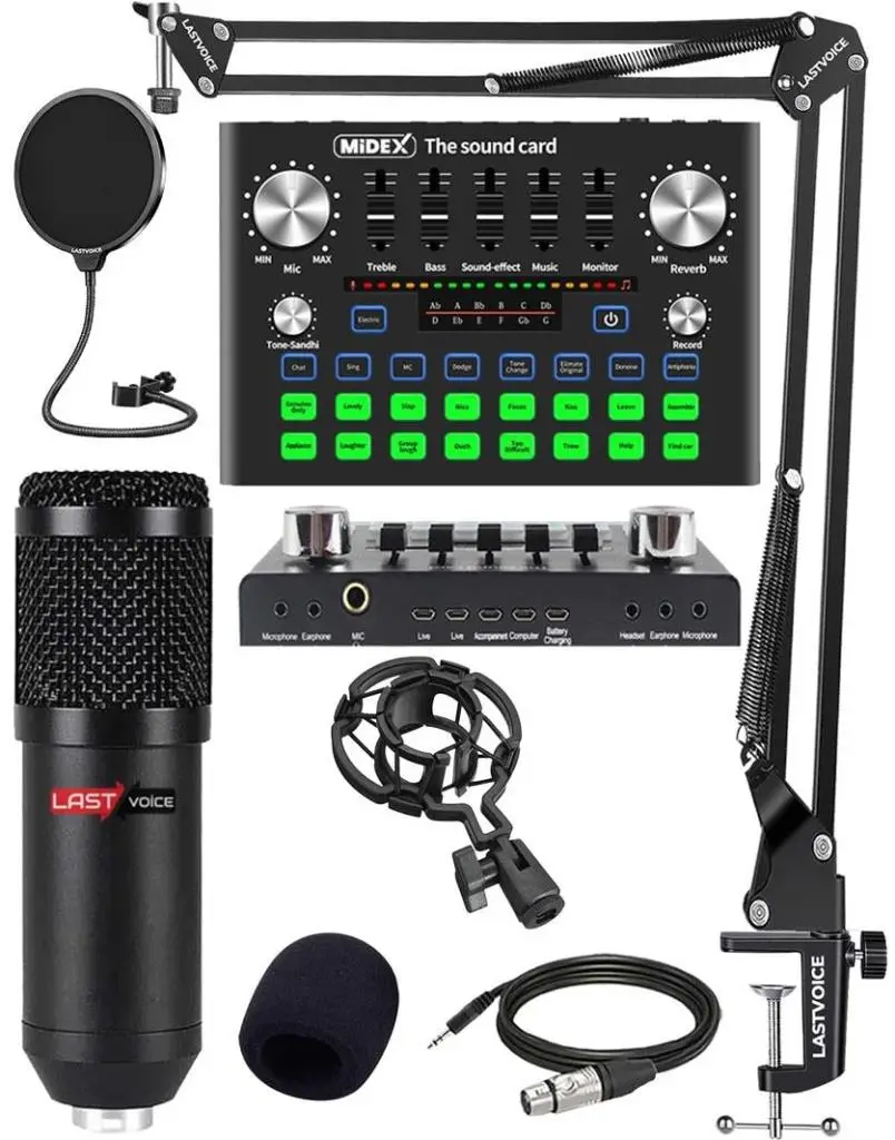 Lastvoice BM800 Live Plus Set Efektli Ses Kartı Mikrofon Stand Kayıt Canlı Yayın Seti (PC ve Telefon)