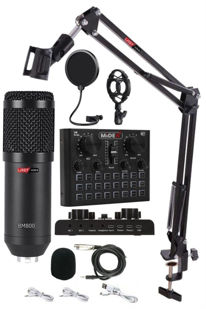 Lastvoice BM800 Live Set Efektli Ses Kartı Mikrofon Stand Kayıt Canlı Yayın Seti (PC ve Telefon)