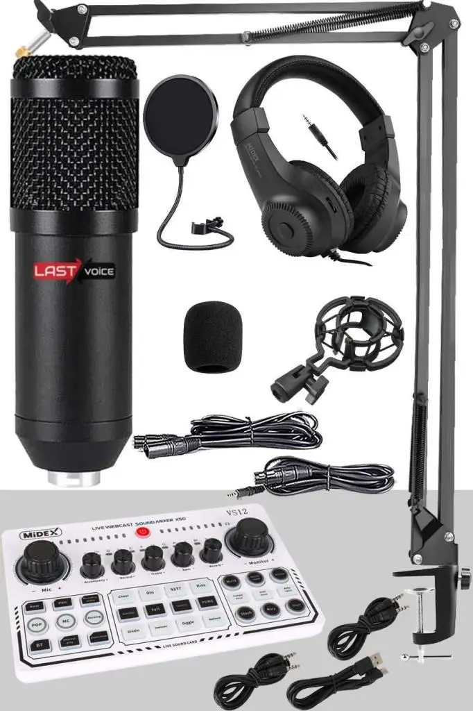 Lastvoice BM800 White Power Paket-1 Stüdyo Mikrofon Şarjlı Ses Kartı Kulaklık Stand (Kayıt ve Canlı Yayın)