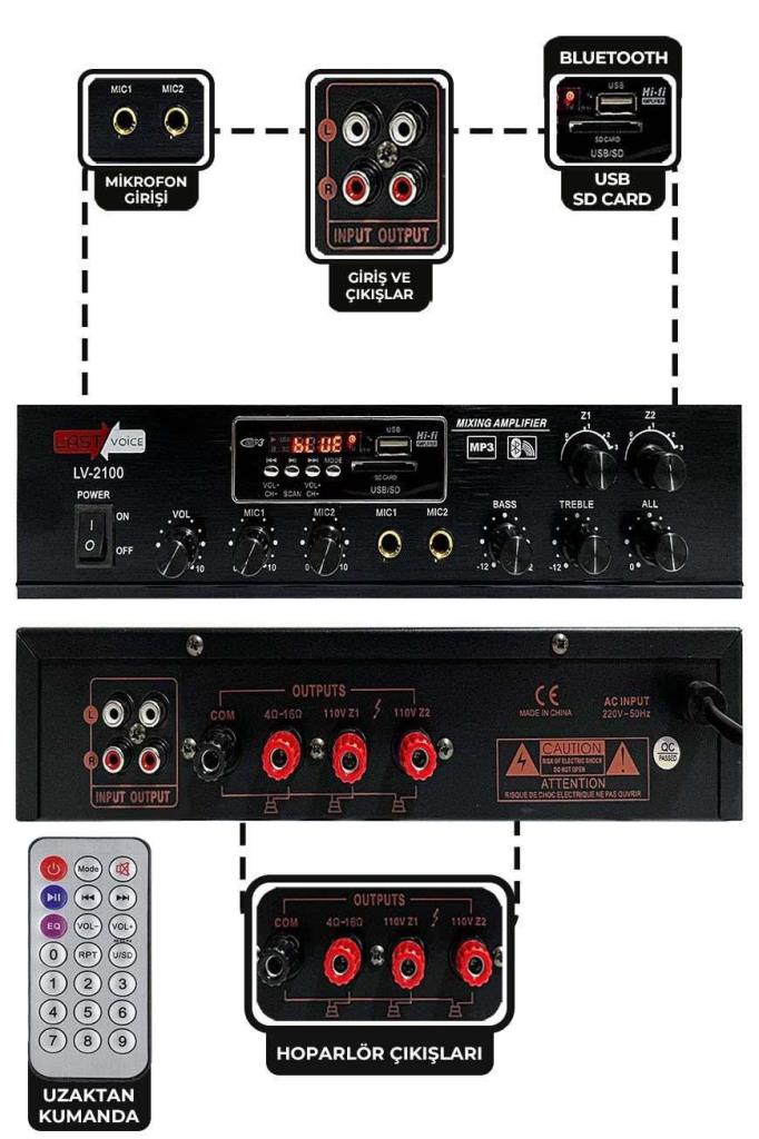 Lastvoice Lv-2100 Hat Trafolu 2 Bölgeli Stereo Anfi 2x100W Usb-Bt