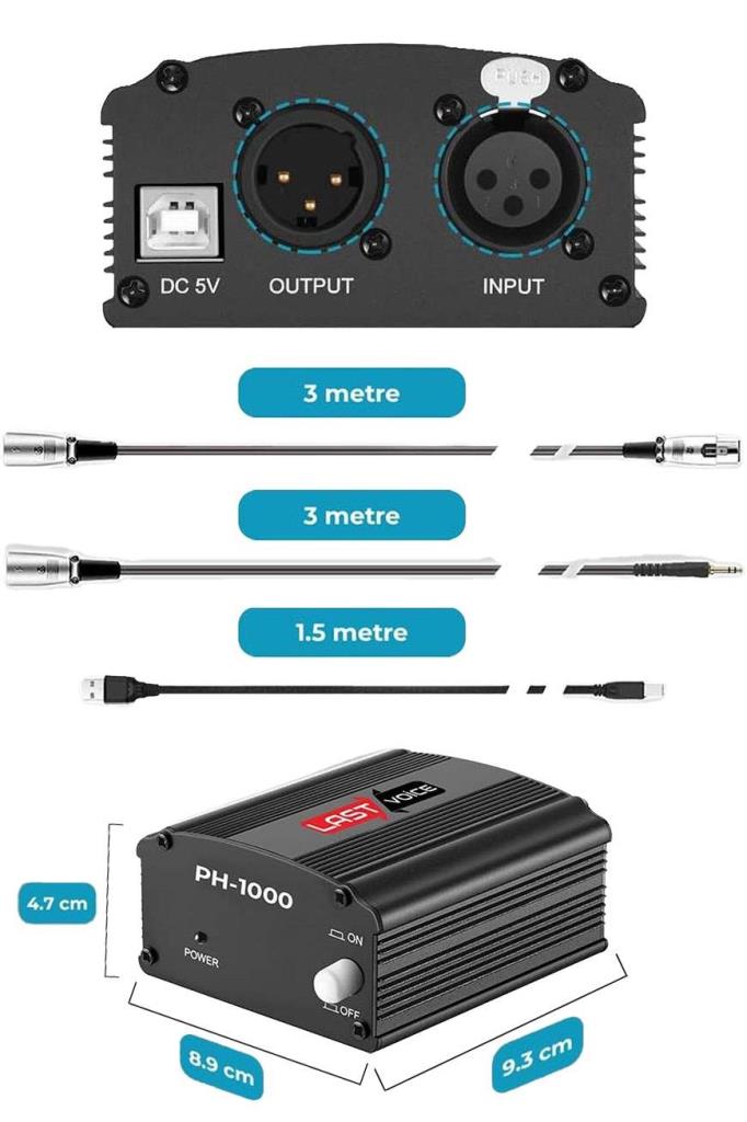 Lastvoice Ph-1000SX +48V Usb Phantom Power Ses Kartı (XLR Kablo 7.1 Kart 3.5 mm Jack Kablo Adaptör)