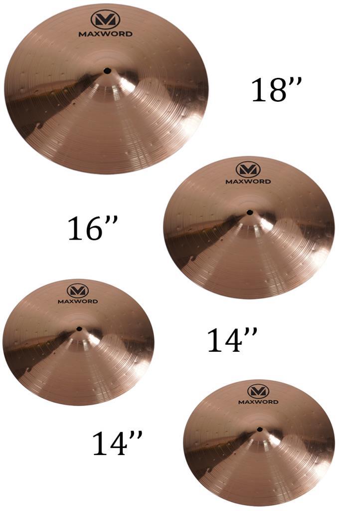 Maxword MY-40 PRO B8 Cymbal Bateri Zil Seti ( 2x14`` Hi Hat 16`` ve 18`` Crash/Ride)