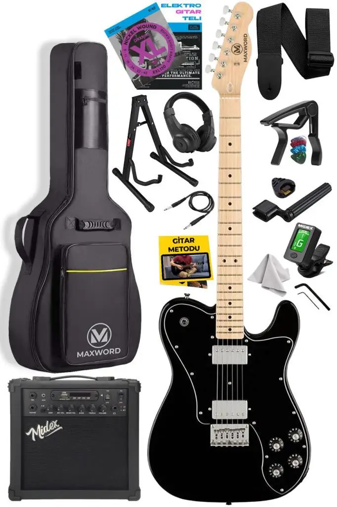 Maxword TLX-60BK-25AMP Telecaster Maple Klavye HH 25W Amfili Elektro Gitar Seti