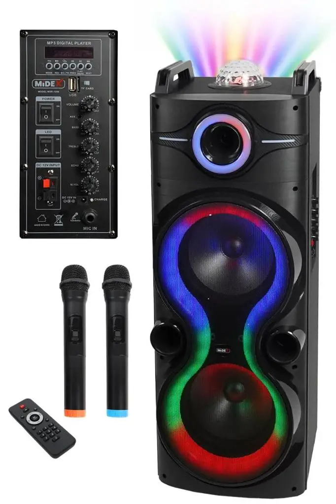 Midex 1250 Watt Mikrofonlu Karaoke Eğlence Kule Işıklı Ses Sistemi Bluetooth USB Şarj (MXR-1250K)