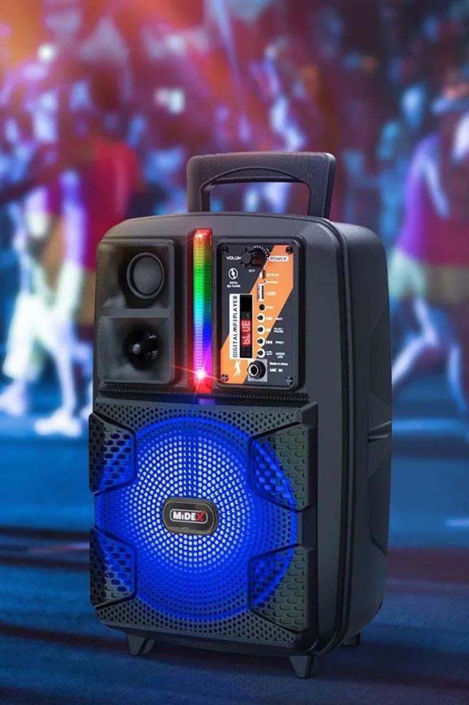 Midex 150 Watt Mikrofonlu Karaoke Eğlence Işıklı Ses Sistemi MXR-150 (Bluetooth Kayıt Usb Şarjlı)