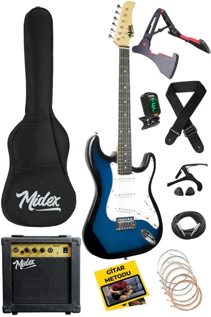 Midex AGE-80BL Amfili Full Elektro Gitar Seti 4/4 Yetişkin 39 İnç Blue