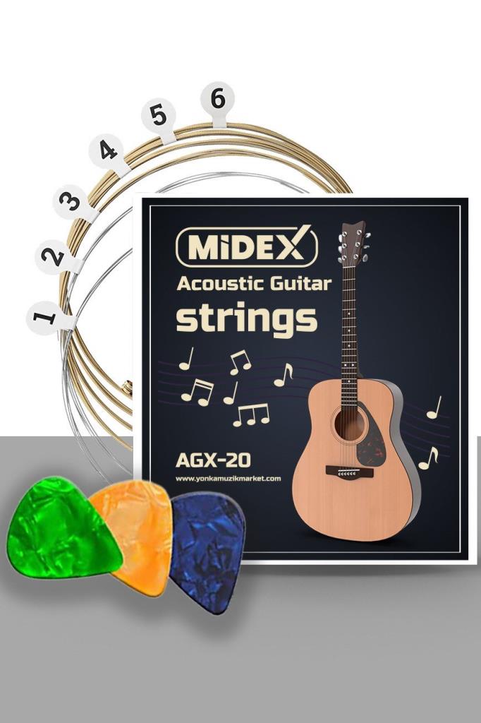 Midex AGX-20 Akustik Gitar Teli Takımı ve Pena Seti