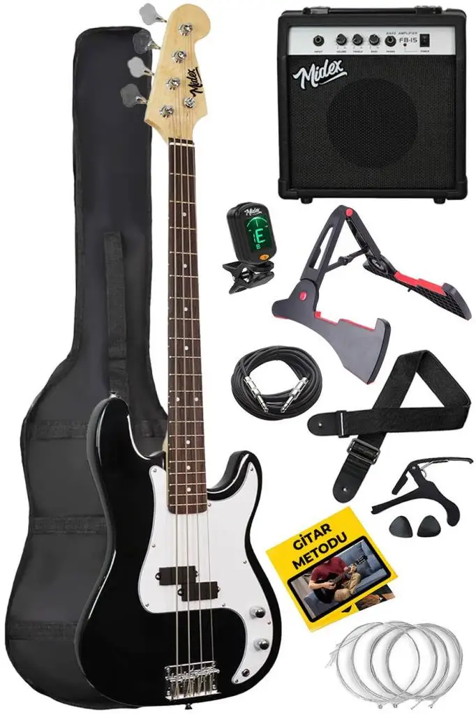 Midex CBG-460BK 46 İNÇ 4/4 Yetişkin Amfili Bas Gitar Seti White Black