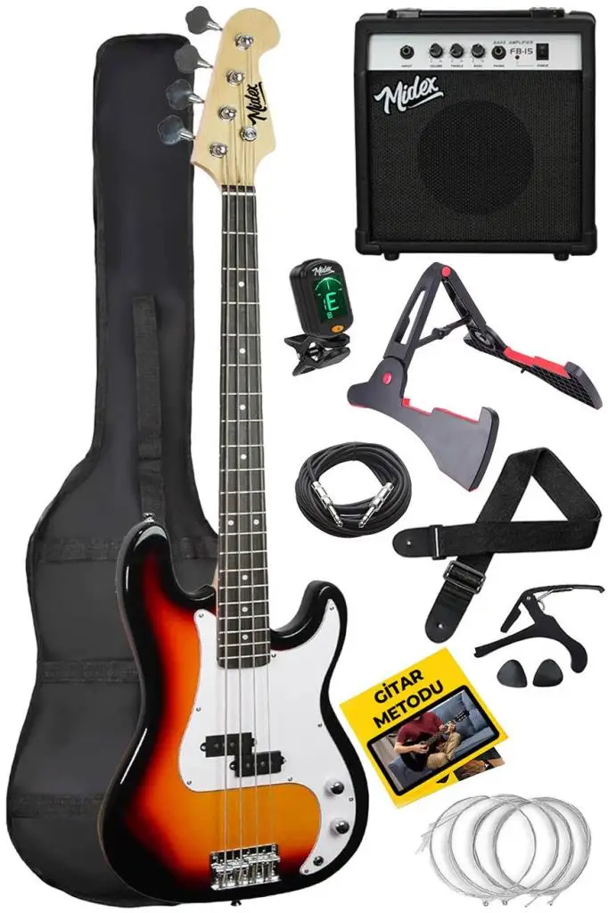 Midex CBG-460SB 46 İNÇ 4/4 Yetişkin Amfili Bas Gitar Seti Sunburs