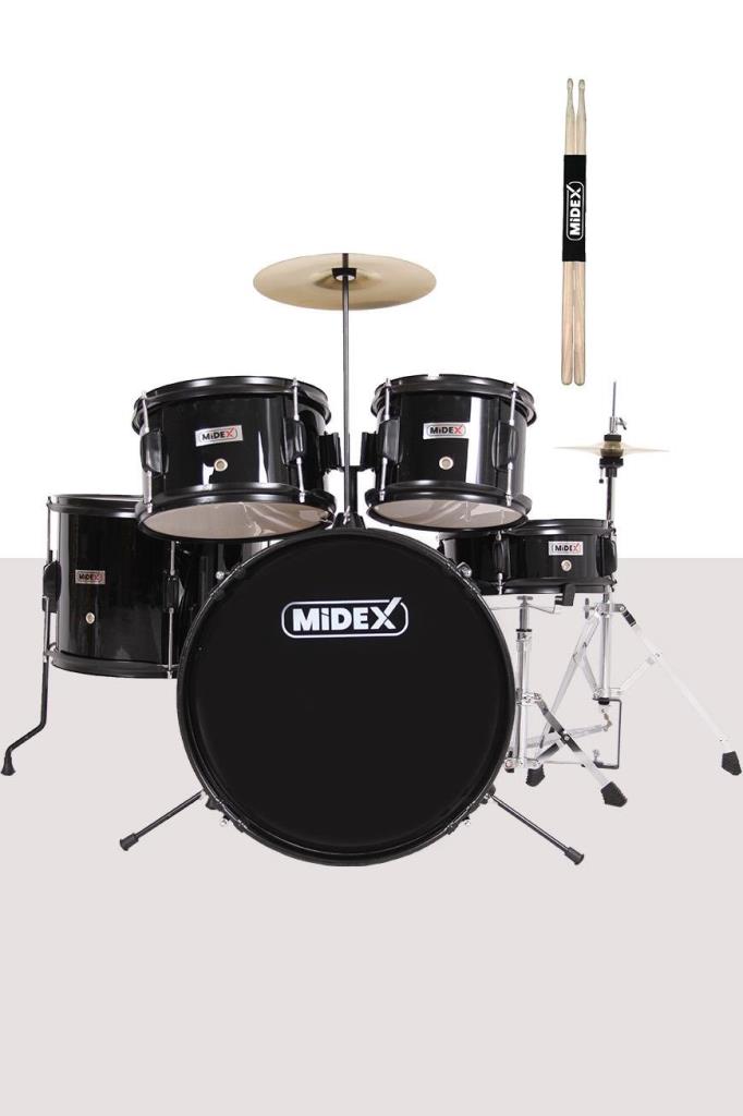 Midex CD500X-BK Akustik Junior Çocuk Baterisi Davul Seti 5-18 Yaş İçin Full Set