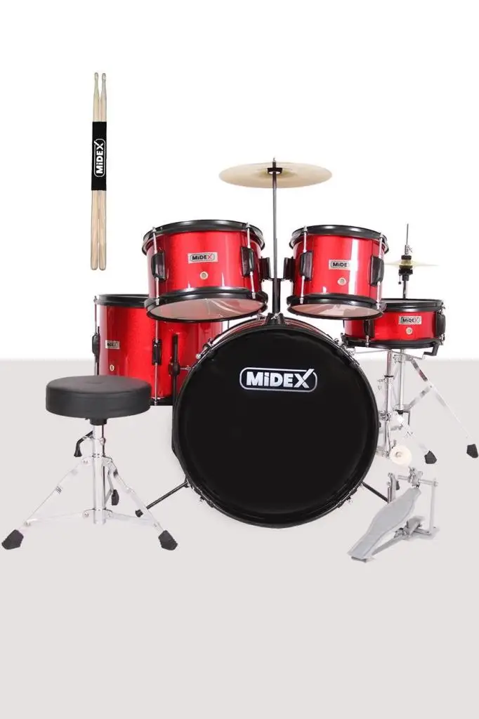 Midex CD500X-RD Akustik Junior Çocuk Baterisi Davulu Seti 5-18 Yaş İçin Full Set