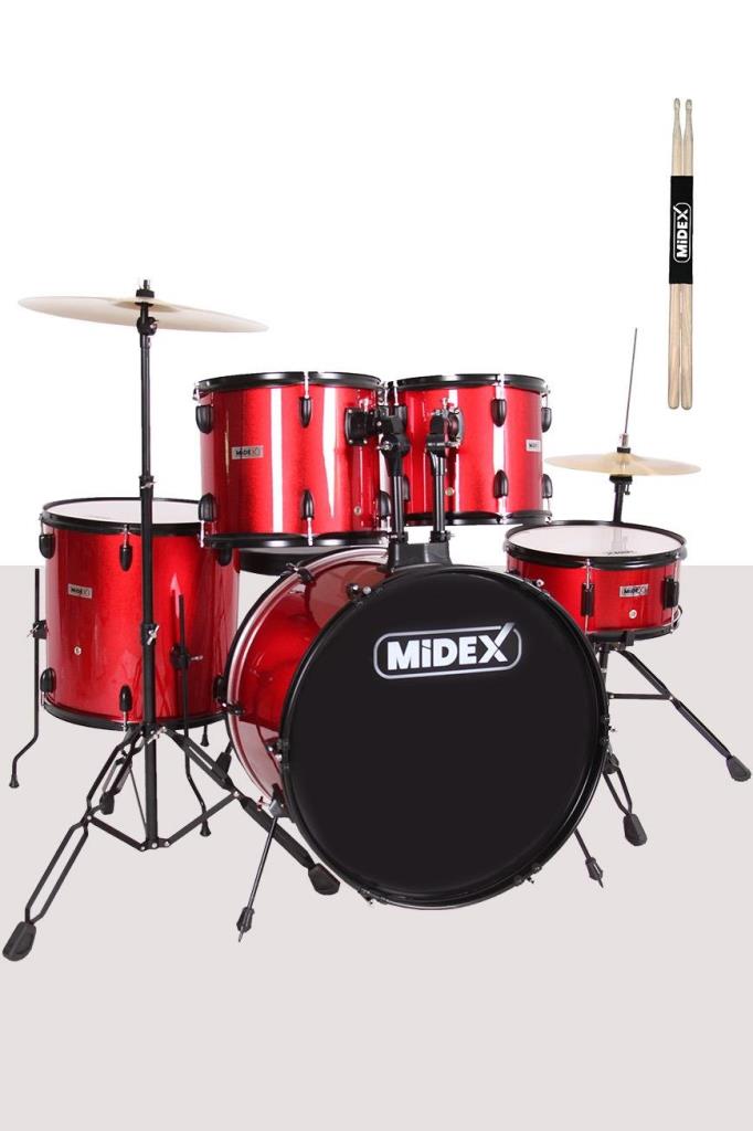 Midex CD900X-RD 22'' Yetişkin Akustik Bateri Davul Seti 22B-13T-12T-16F-14S (5 Parça)