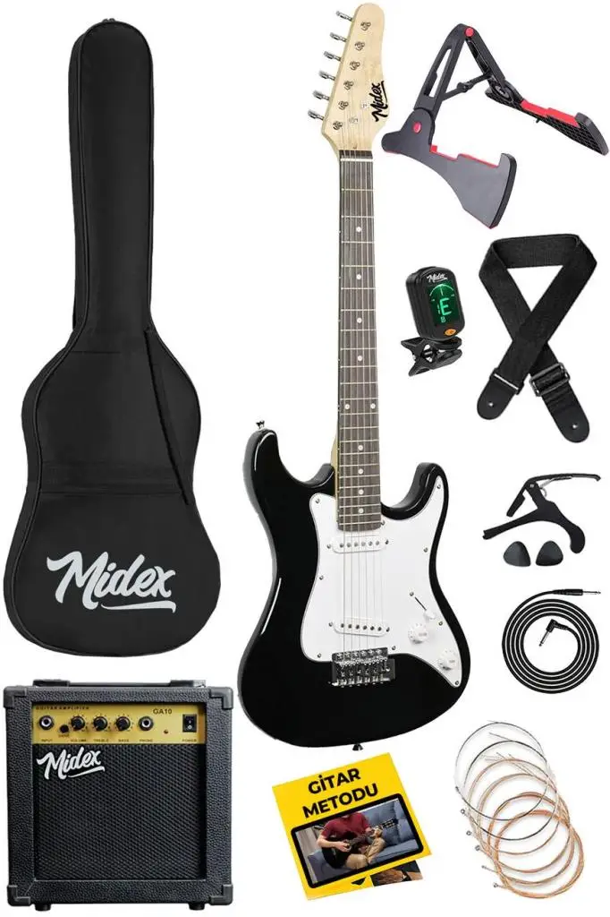 Midex CEG-36BK 8-12 Yaş Çocuklar İçin Amfili Full 3/4 36 İnç Elektro Gitar Seti White Black