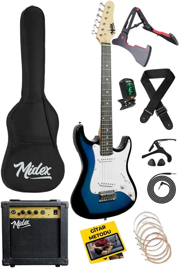 Midex CEG-36BL 8-12 Yaş Çocuklar İçin Amfili Full 3/4 36 İnç Elektro Gitar Seti Blue