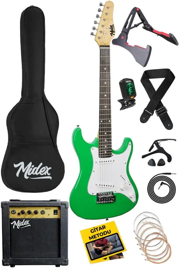 Midex CEG-36GR 8-12 Yaş Çocuklar İçin Amfili Full 3/4 36 İnç Elektro Gitar Seti Yeşil