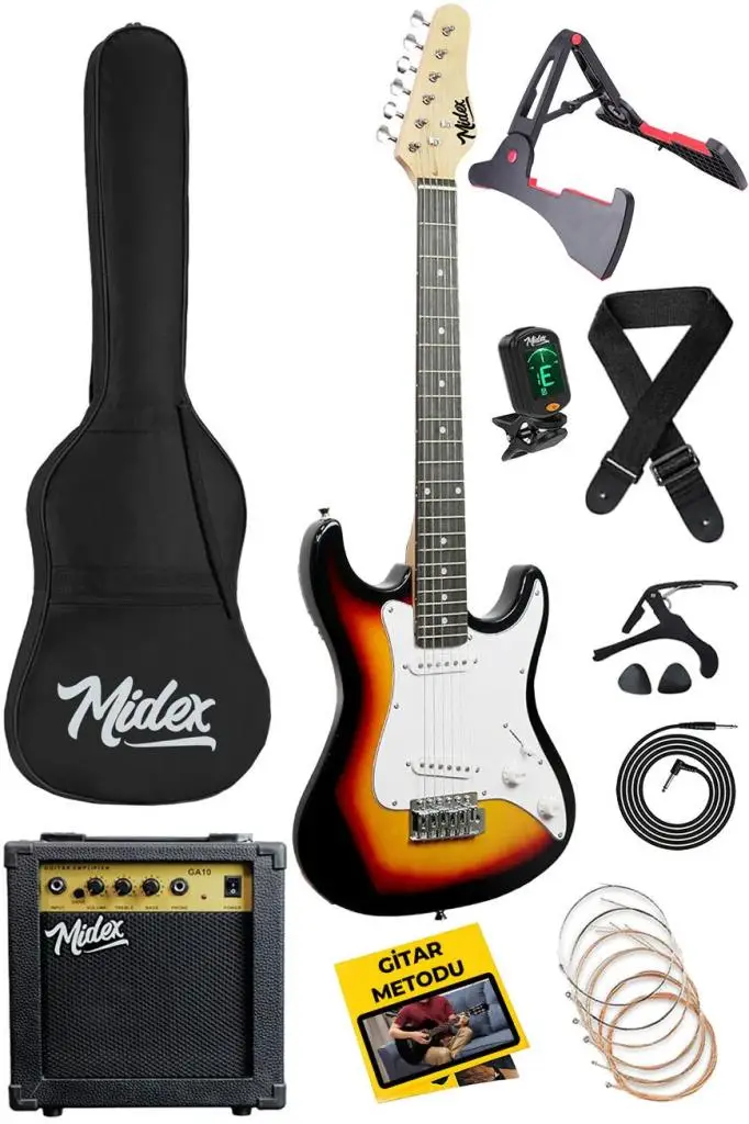 Midex CEG-36SB 8-12 Yaş Çocuklar İçin Amfili Full 3/4 36 İnç Elektro Gitar Seti Sunburs