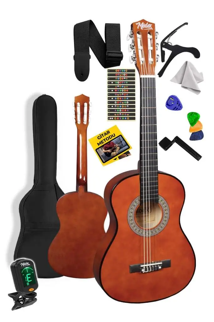 Midex CG-34BRW-PAK Kaliteli 34 İnç 1/2 Juniur Çocuk Gitarı Seti 4-8 Yaş Arası (Tuner Çanta Capo Askı Nota Sticker Pena Metod)