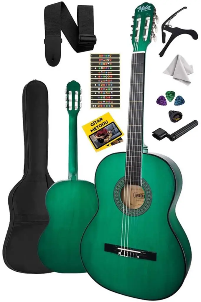 Midex CG-34GR Kaliteli 34 İnç 1/2 Junior Çocuk Gitarı 4-8 Yaş Arası (Çanta Capo Nota Sticker Askı Pena Metod)