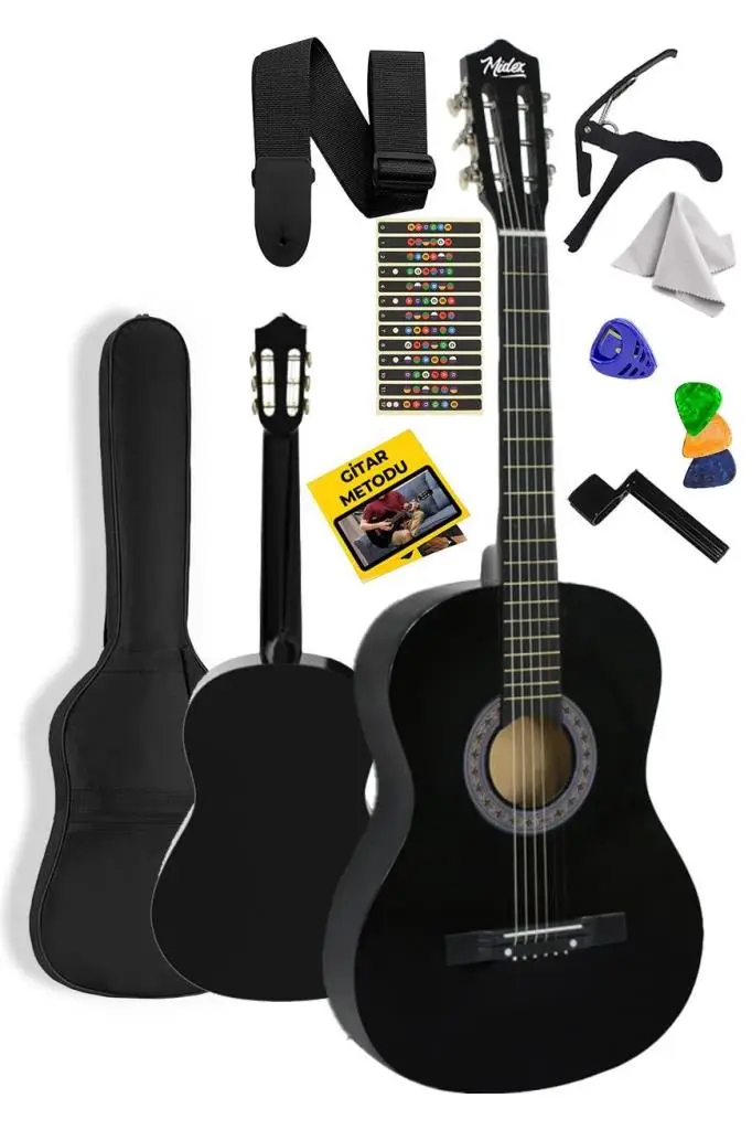 Midex CG-36BK Kaliteli 36 İnç 3/4 Junior Çocuk Gitarı 8-12 Yaş Arası (Çanta Askı Pena Metod)