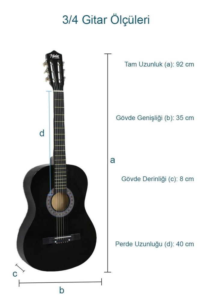 Midex CG-36BK Kaliteli 36 İnç 3/4 Junior Çocuk Gitarı 8-12 Yaş Arası (Çanta Askı Pena Metod)