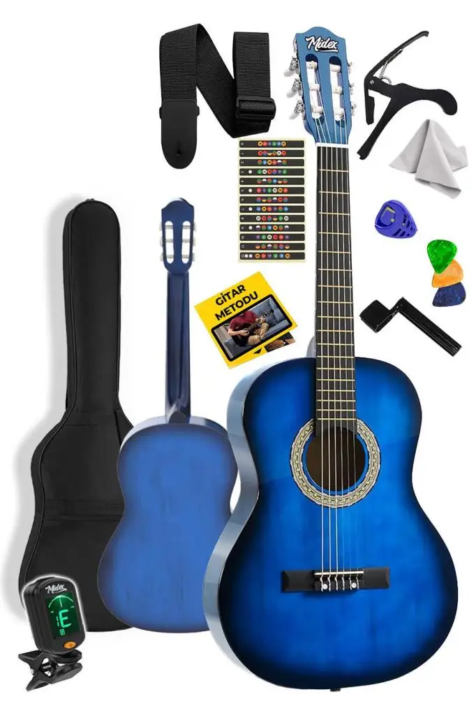 Midex CG-36BL-PAK Kaliteli 36 İnç 3/4 Juniur Çocuk Gitarı 8-12 Yaş Arası (Tuner Çanta Capo Askı Nota Sticker Pena Metod)