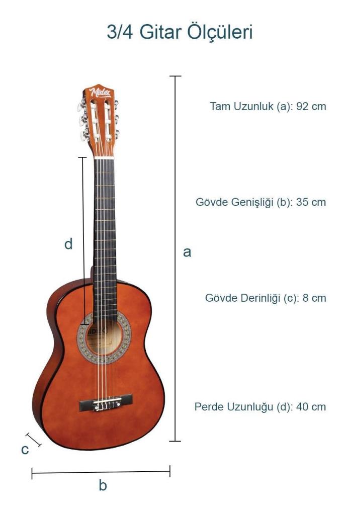 Midex CG-36BRW Kaliteli 36 İnç 3/4 Juniur Çocuk Gitarı 8-12 Yaş Arası (Çanta Askı Capo Nota Sticker Pena Metod)