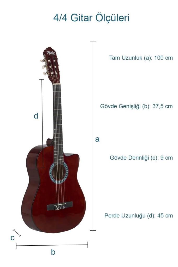 Midex CG-390BR-XBAG Klasik Gitar 4/4 Sap Ayarlı Kesik Kasa (Çanta Tuner Askı Capo Metod Pena)