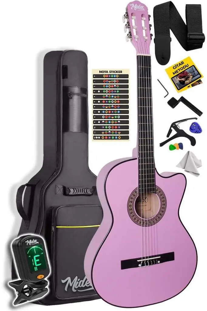 Midex CG-390PU-XBAG Lila Renk Klasik Gitar 4/4 Sap Ayarlı Kesik Kasa (Full Set)