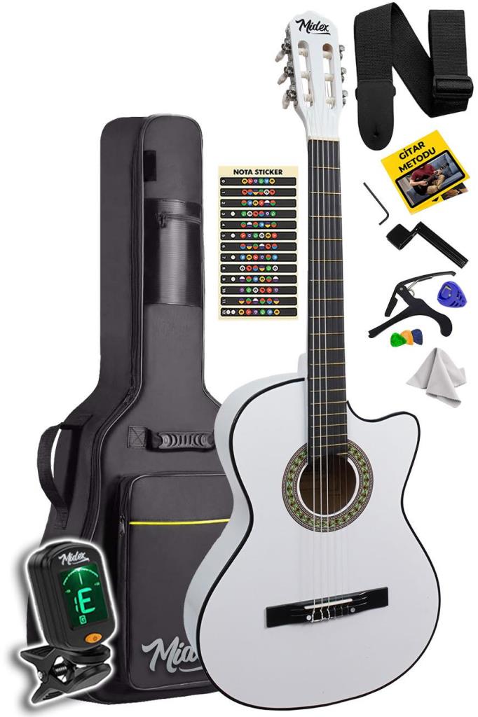 https://www.yonkamuzikmarket.com/midex-cg-390wh-xbag-beyaz-renk-klasik-gitar-4-4-sap-ayarli-kesik-kasa-full-set