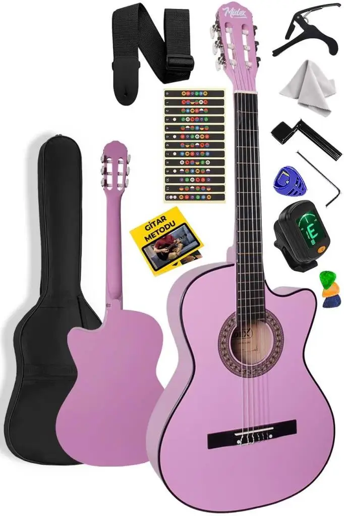 Midex CG-395PU Lila Renk Kesik Klasik Gitar 4/4 Yetişkin Boy Sap Ayarlı Full Set