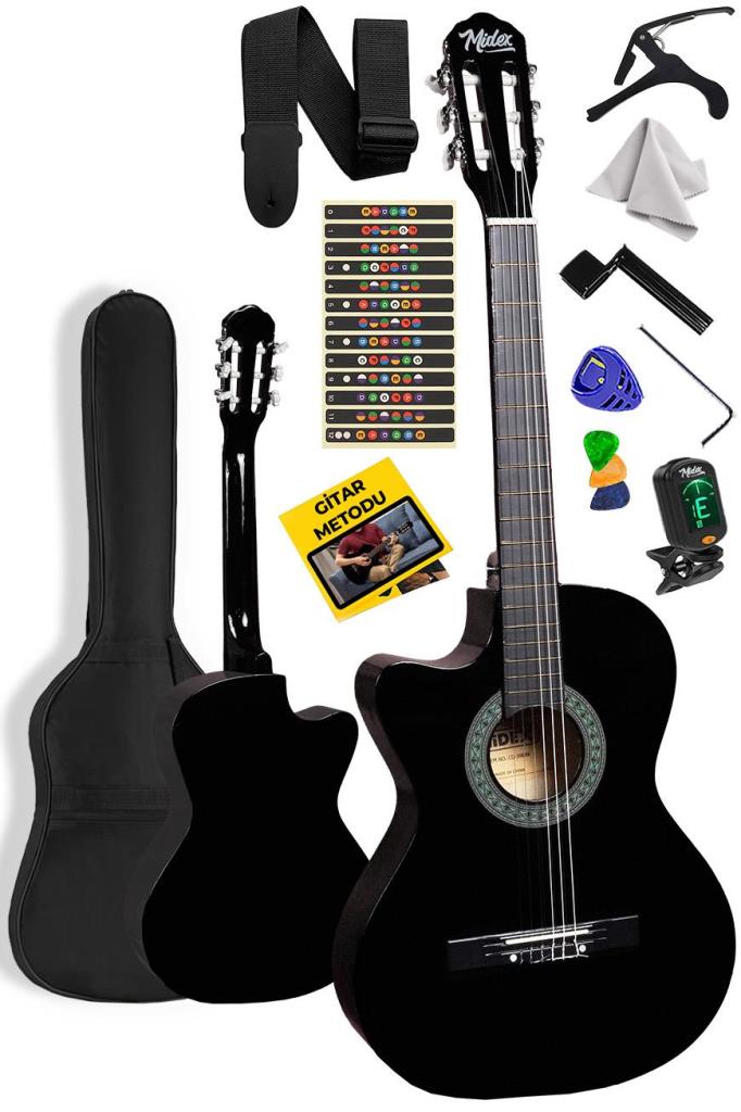 Midex CG-396BK SOLAK Klasik Gitar Siyah Renk Full Set Sap Ayarlı 4/4 yetişkin Boy