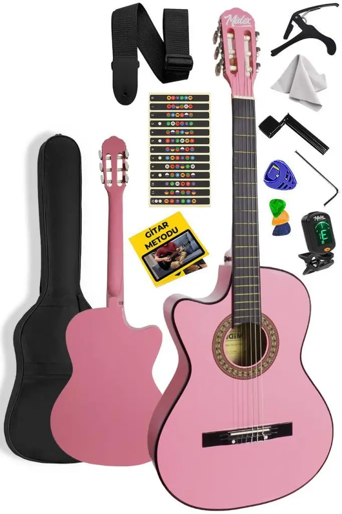 Midex CG-396PK SOLAK Klasik Gitar Pembe Renk Full Set Sap Ayarlı 4/4 yetişkin Boy