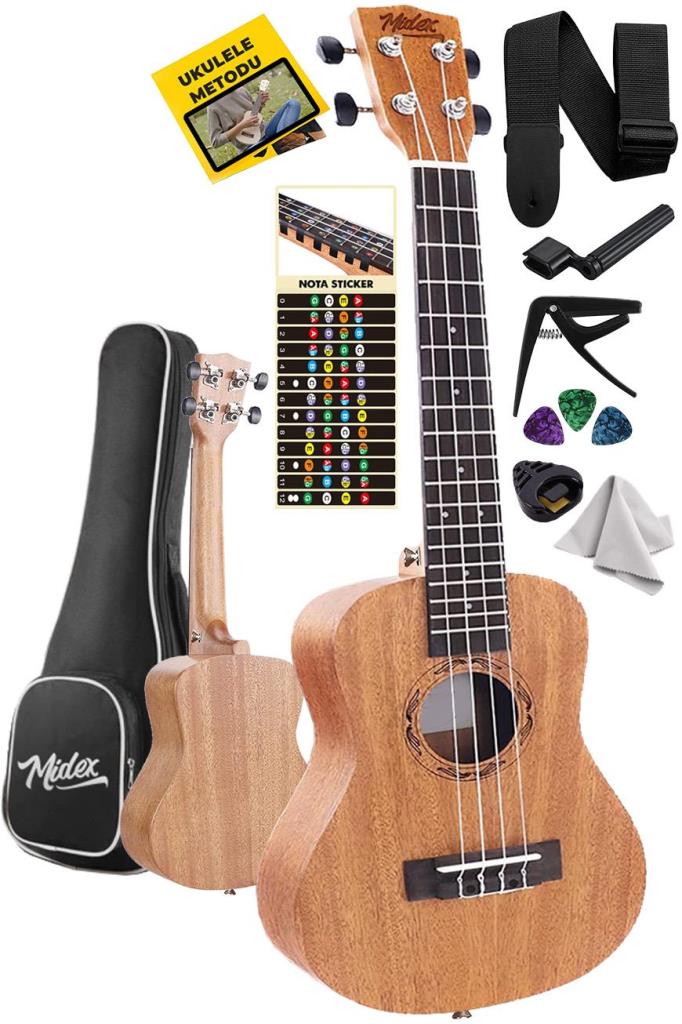 Midex CT-24M Set Maun Concert Ukulele (Softcase Capo Metod Nota Sticker Askı Pena)