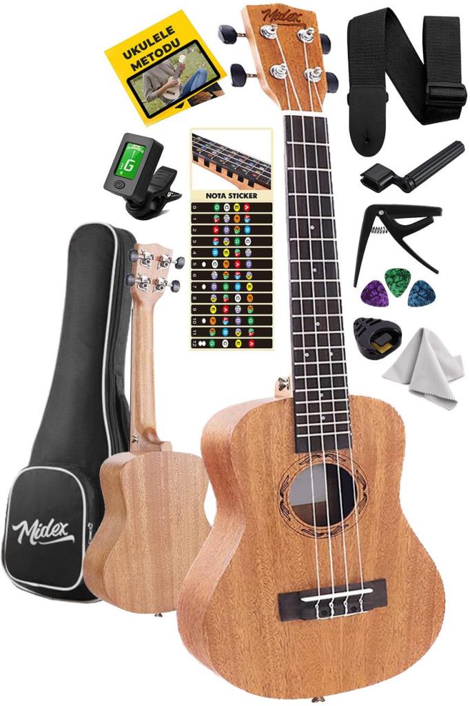 Midex CT-24MC Set Maun Concert Ukulele (Softcase Tuner Capo Metod Nota Sticker Askı Pena)