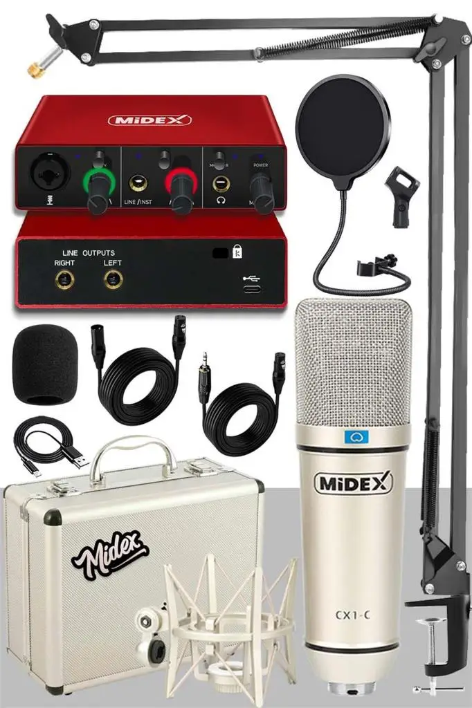 Midex CX1-C Mikrofon GLX-500 Ses Kartı + Stand Pop Filtre Set