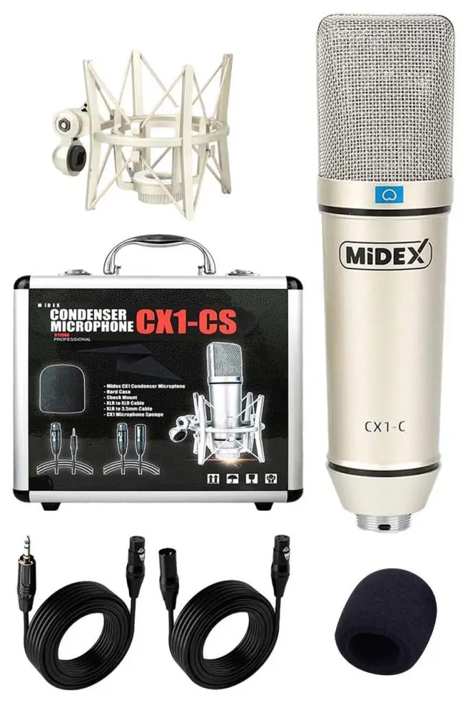 Midex CX1 Profesyonel Condenser Stüdyo Ses Kayıt Mikrofon Seti Hardcase ile Full Set