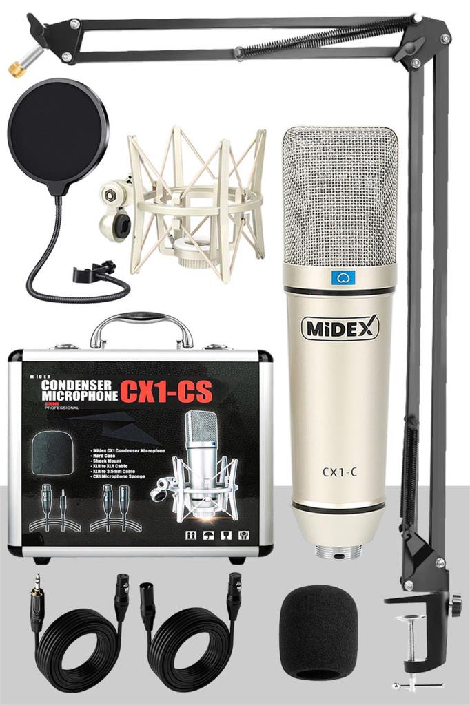 Midex CX1 STA Üst Seviye Condenser Stüdyo Ses Kayıt Mikrofonu Stand Filtre Seti