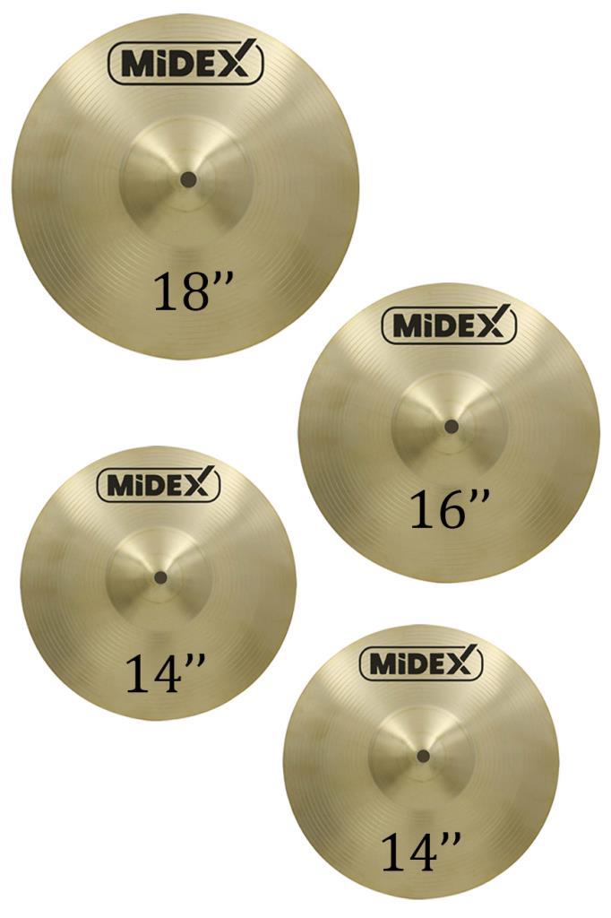 Midex CYM-20 Cymbal Bateri Zil Seti ( 2x14`` Hi Hat 16`` Crash ve 18`` Crash/Ride)