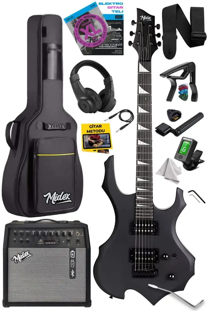 Midex Force-AMP50 Üst Seviye 50 Watt Amfili Elektro Gitar H-H Profesyonel Full Set Aksesuarlı