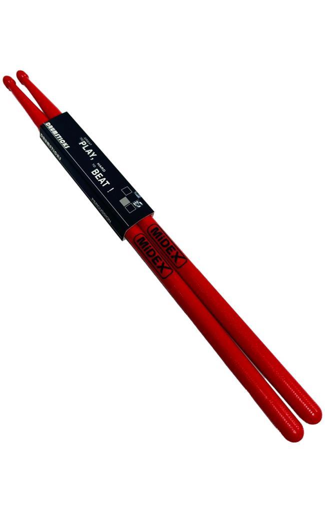 Midex GFK-801RD 5A Bateri Baget Kırılmaz Polyemid Kırmızı Renk Davul Bageti 5A Drumsticks