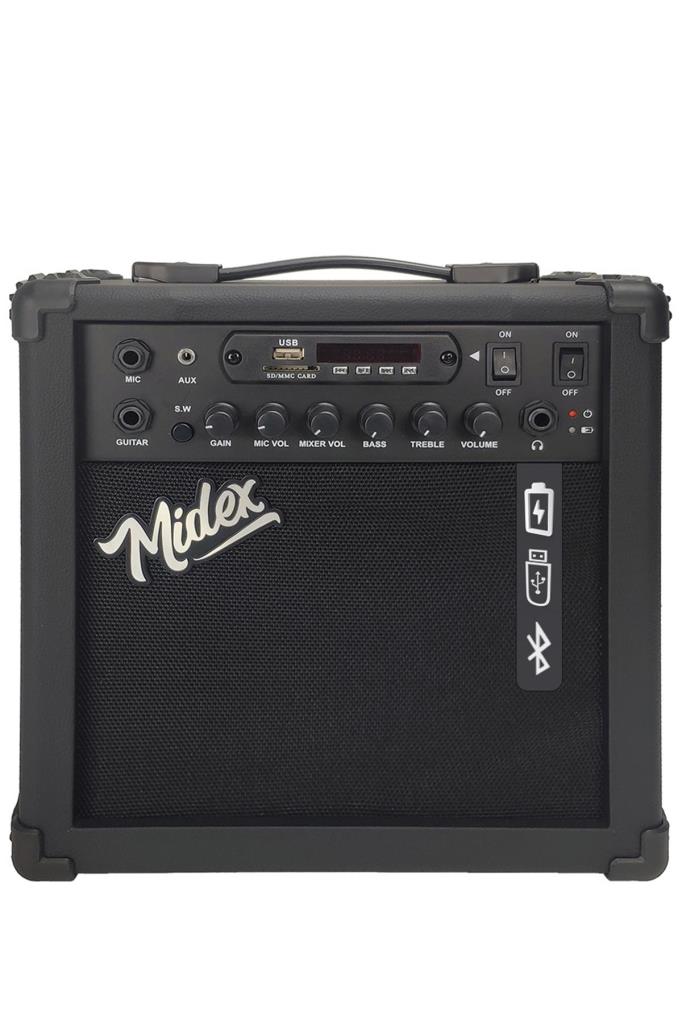 Midex GLC-40BL-AMP Elektro Gitar Seti 25 WATT Şarjlı BT Amfi Kulaklık ve Full SET