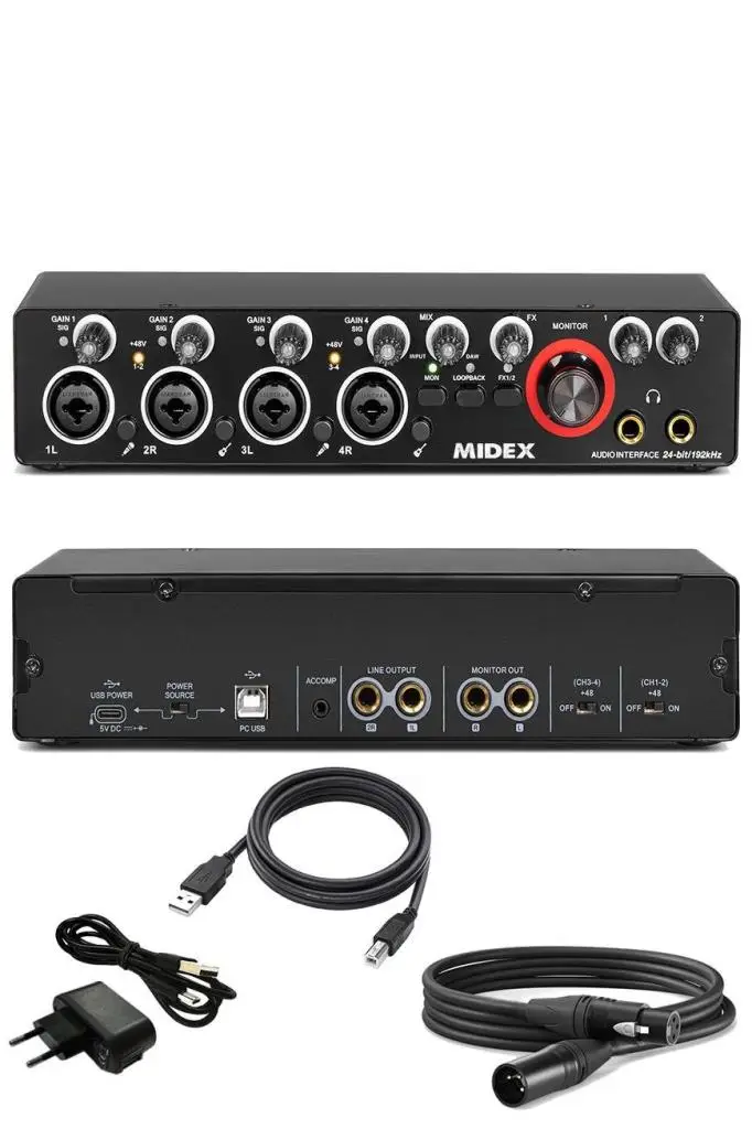 Midex GLX-4000 Profesyonel Usb Stüdyo Ses Kartı 4 Giriş 4 Çıkış (xlr Kablo Dahil)