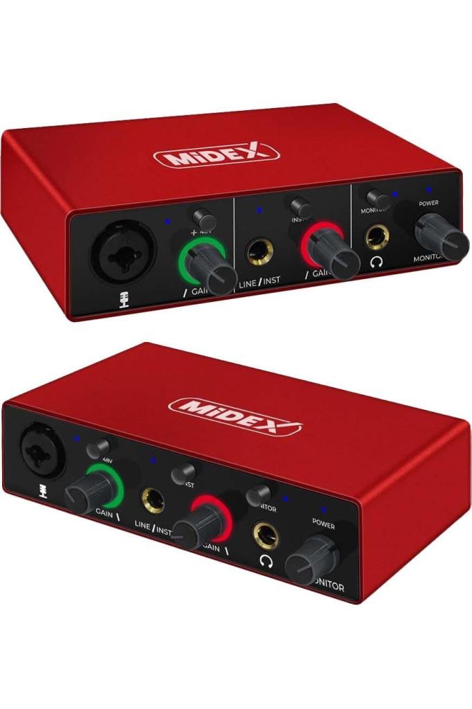 Midex GLX-500 PRO Stüdyo Ses Kartı 2 Giriş 2 Çıkış 24Bit/96kHz (XLR Kablo Hediye)