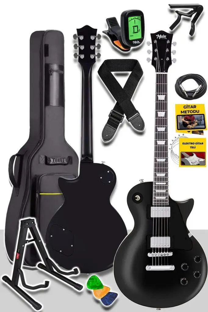 Midex GRX-200BK-BAG Üst Segment Les Paul Kasa Elektro Gitar Set Masif Ağaç (HH)